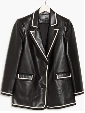 alice + olivia Classics Black Faux Leather Blazer